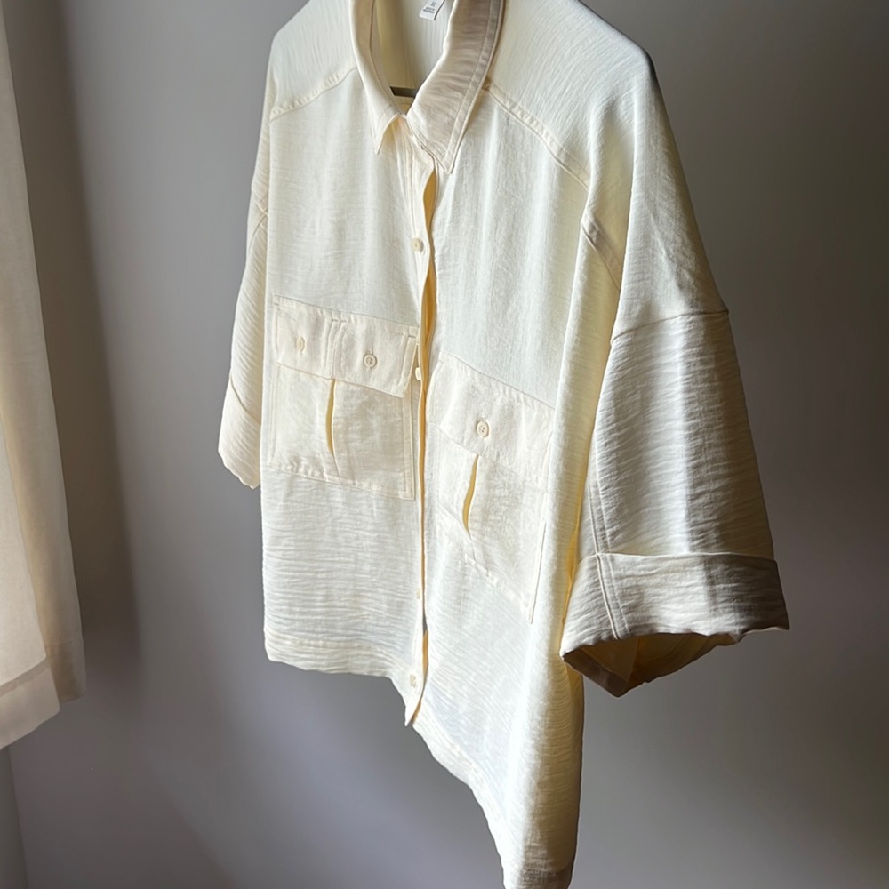 Cream button up blouse XL